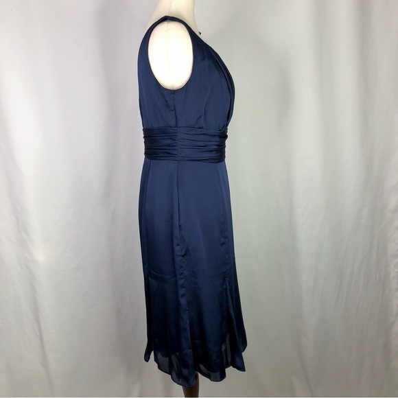 Vineyard Collection navy blue party dress chiffon bow gathered bust sleeveless 8 - Picture 3 of 10